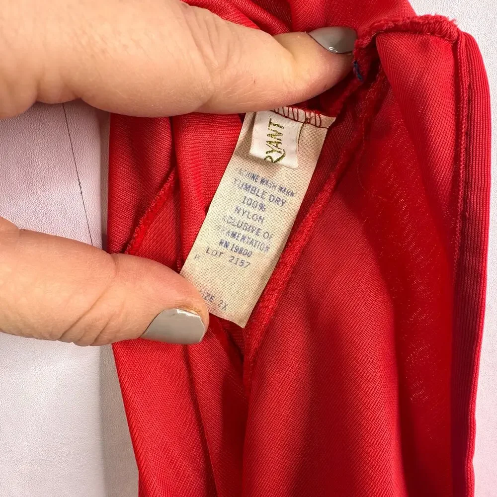 VTG Lane Bryant Nylon Nightie Nightgown Gown House Dress red Women’s Size 2X - Picture 8 of 9